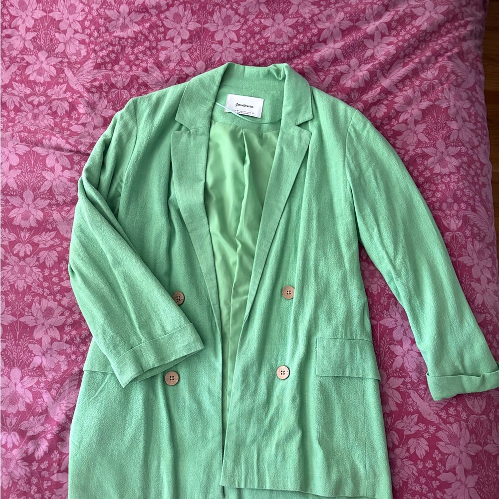 Green Women's Linen and Viscose Blazer